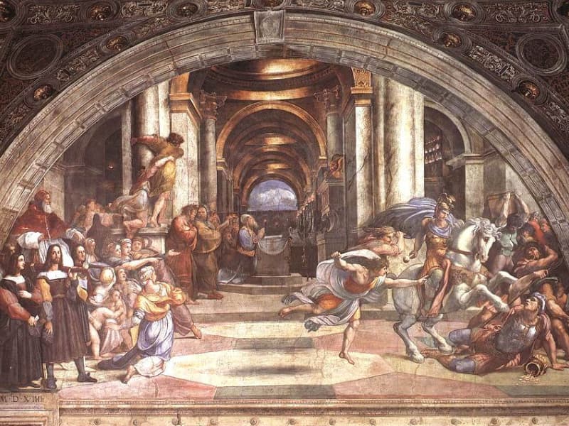 拉斐爾繪製《埃利奧多羅被逐出神殿》壁畫(公有領域)