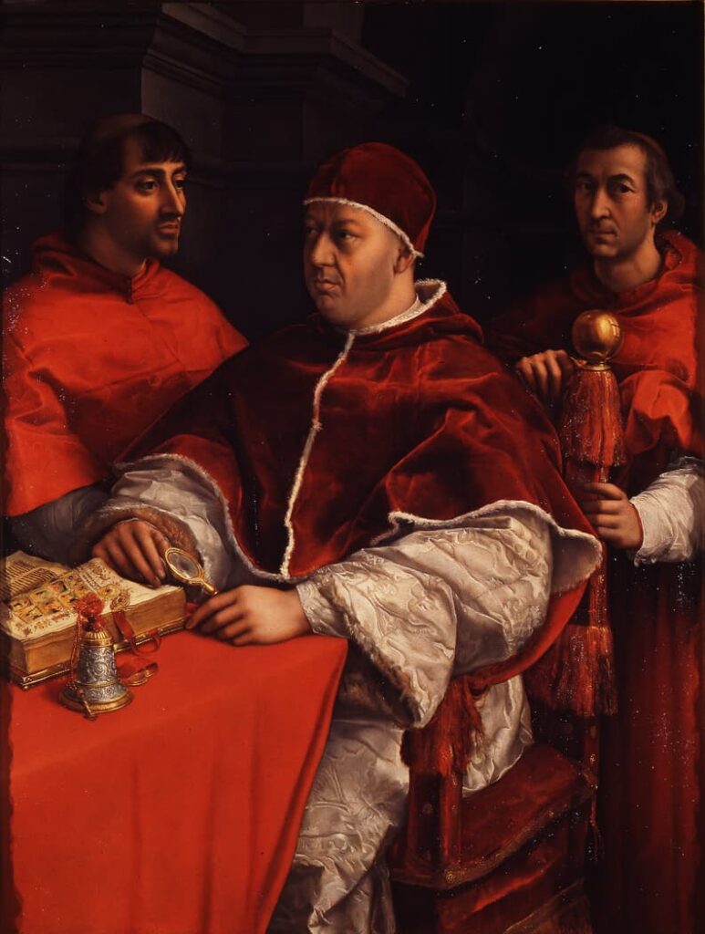 拉斐爾畫的《利奧十世跟紅衣主教》 (公有領域)