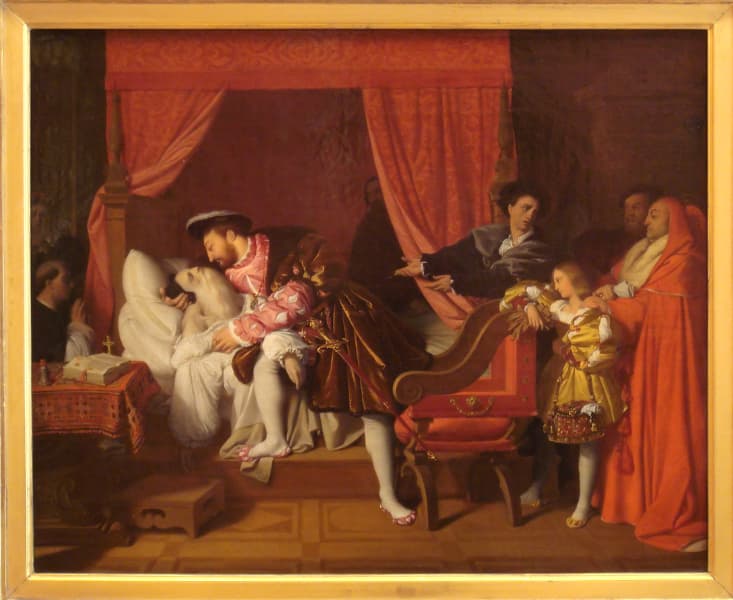 安格爾畫《達文西死在法蘭索瓦一世懷裡》1818年 (公有領域)