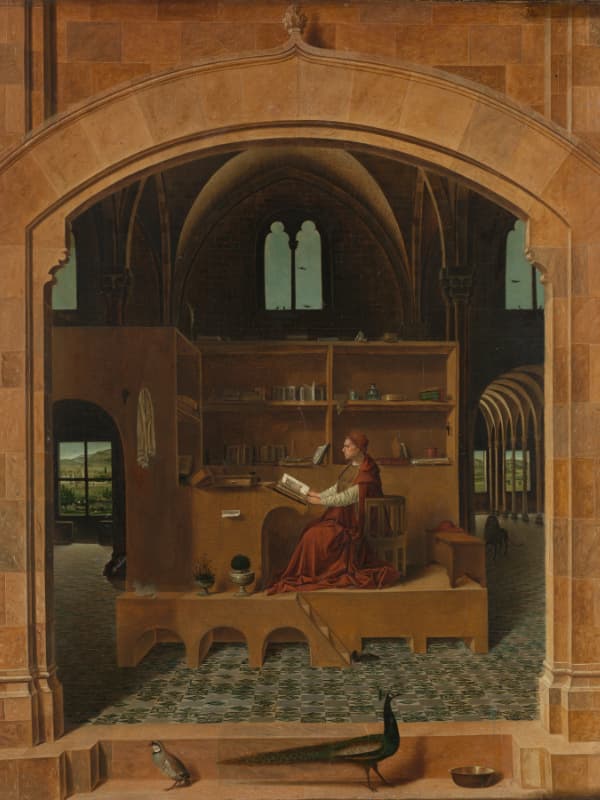 《書房中的聖傑羅姆》安托內羅‧達‧梅西(Antonello_da_Messina)繪製於1475年