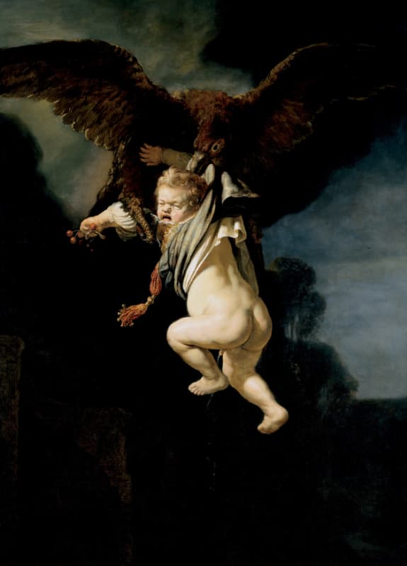 林布蘭於1635年繪製的《被強擄的加尼米德》(the abduction of ganymede)