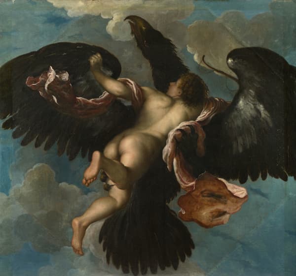 1575年-梅茲(Damiano Mazza)繪製的《The Rape of Ganymede》(公有領域)