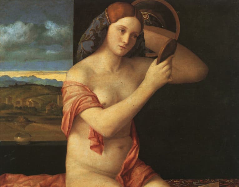 喬凡尼·貝里尼在1515年繪製的<Naked young woman in front of the mirror>