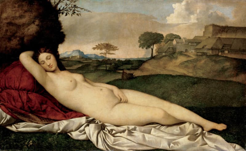 1508-1513維納斯giorgione-tiziano-venus-dormida，收藏在德勒斯登歷代大師畫廊